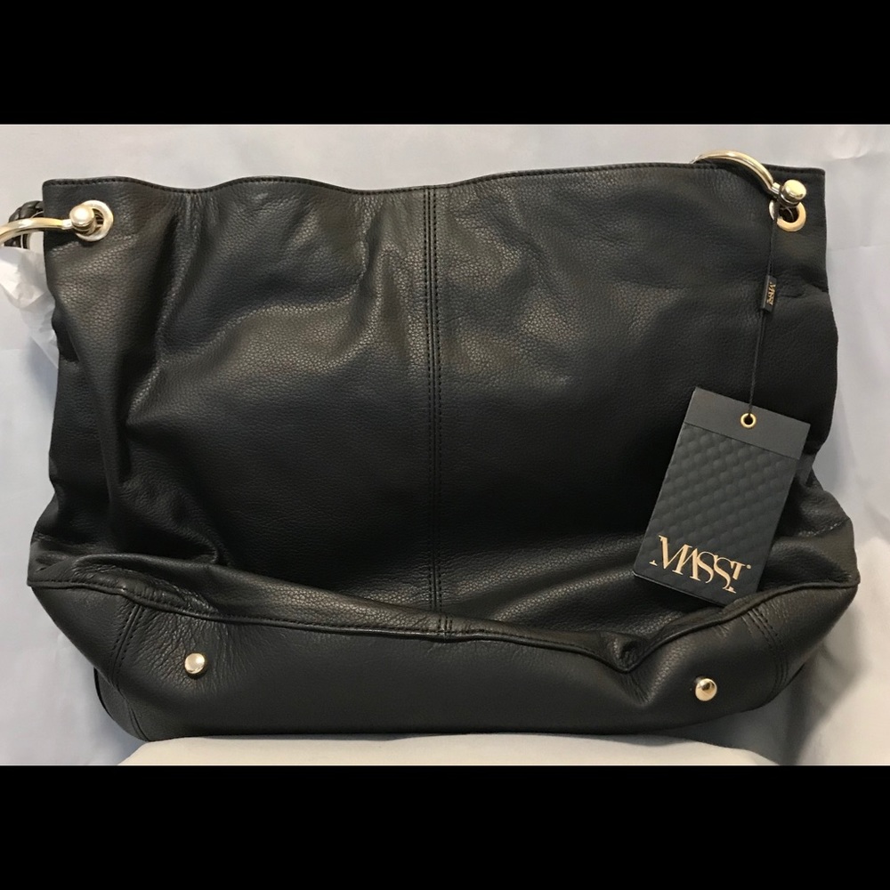 NWT - Black leather hobo bag w/braided straps